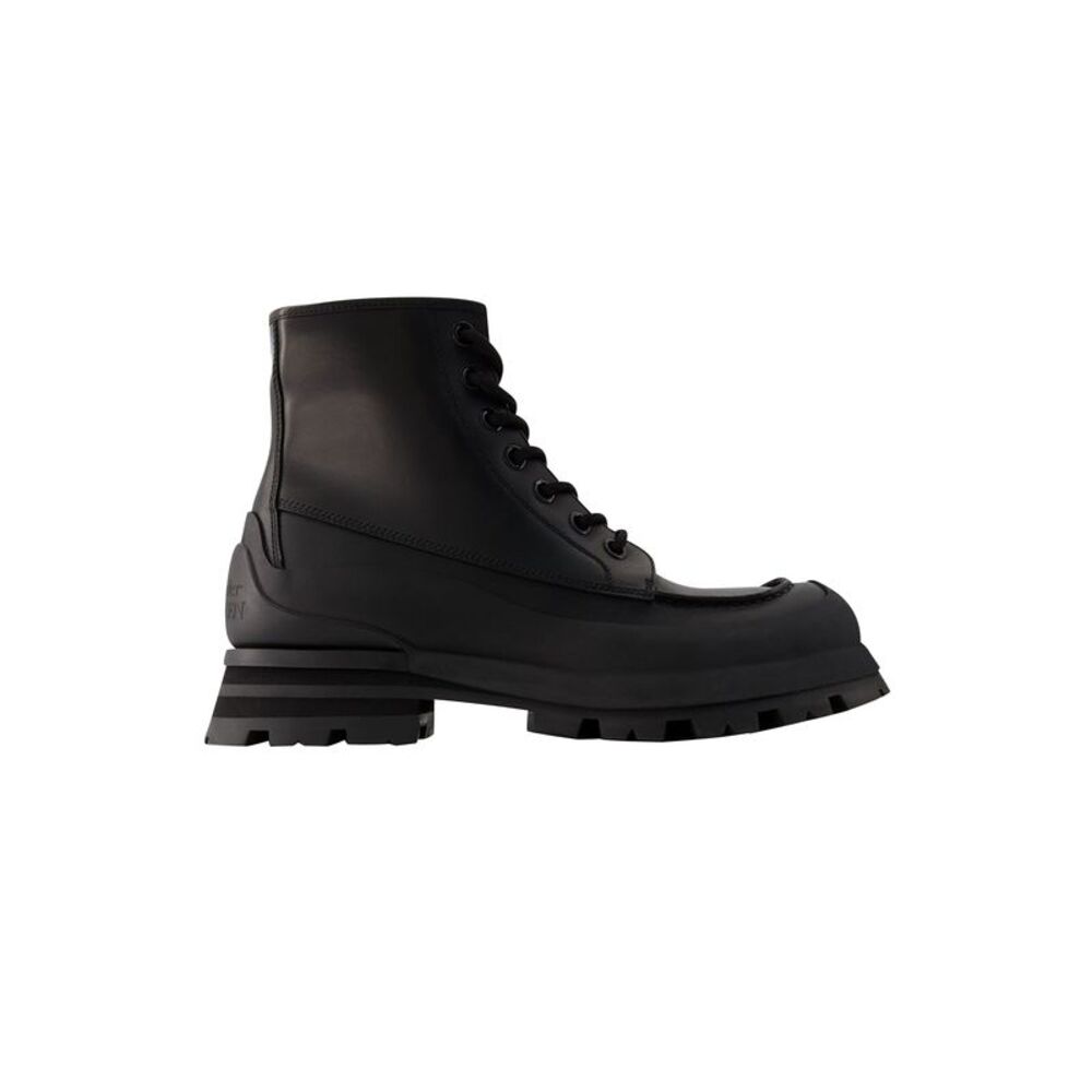 Alexander Mcqueen LaceUp Leather Boots Men black | black Ankle Boots - Picture 1 of 4